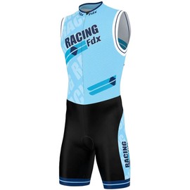 FDX Men Triathlon Tri Suit Padded Compression Running Swimming Sublimation Cycling Skinsuit(Blue, L)