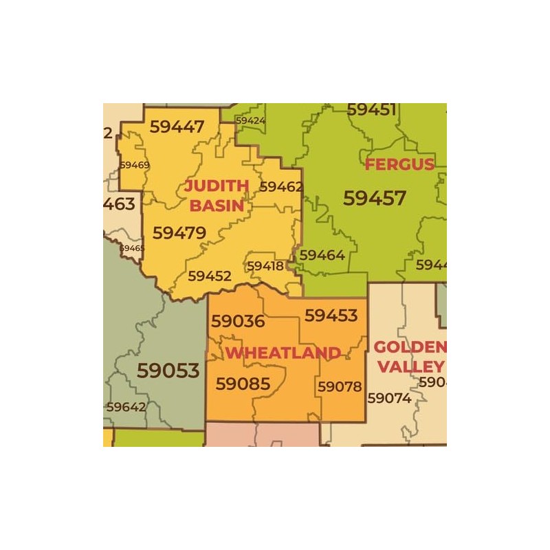 Montana ZIP Code Map with Counties - Large - 31.25