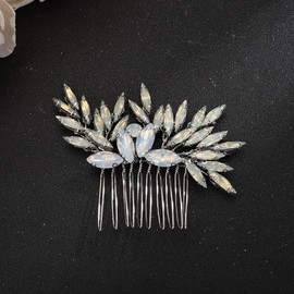 Teyglen Bridal Wedding Hair Comb Silver Opal Rhinestone Side Comb Handmade Red Blue Black Hair Pieces Hair Accessories for Vintage Headpieces
