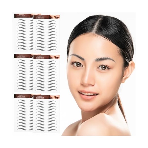 6sheets Eyebrow Stickers of Realistic Hair-like Temporary Eyebrow Transfers for