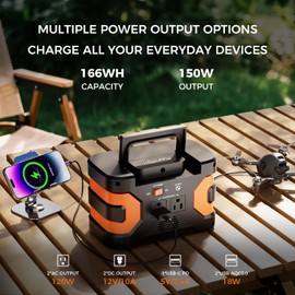 Flashfish 150W Portable Power Station 166Wh, 300W Peak Solar Generator with 2 Ac Outlets, 2 DcPorts & 3 USB Ports, Backup Battery Pack for Camping, Outdoor Emergency, Home Power Supply