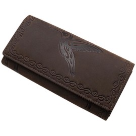 myledershop Large Buffalo Full Leather Women´s Purse with Hummingbird-Motif in Brown or Cognac (Brown)