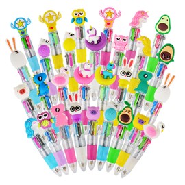 Xndryan Multi Coloured Pens All In One, 30-Pack Cartoon Ballpoint Pens 4-Color Pens Retractable Pens Animal Pens, Ideal Party Bag Fillers for Kids School Prizes Class Gifts for 30 Children