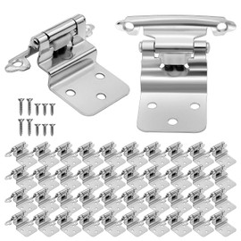 40 Pack 20 Pairs 3/8 inch Inset Kitchen Cabinet Hinges, Brushed Nickel Semi-Concealed Cabinet Hinges, Self Closing Cabinet Door Hinges Flush Face Mount Cupboard Hardware
