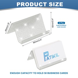 PATIKIL Business Card Holder for Desk, 2Pcs Acrylic Business Card Holders Shine Card Stand Organizer Cards Display for Office Exhibition, Silver Tone