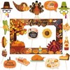 21 Pcs Happy Thanksgiving Photo Booth Props with Selfie Frame,