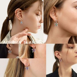 Aurora Tears Turtle Necklace, 925 Sterling Silver, Animal Pendant, Birthstone Jewellery, Gifts with Zirconia for Women DP0172, Earrings, February amethyst