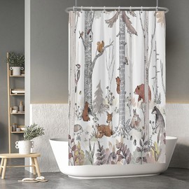 Baocicco Rustic Gray Forest Shower Curtain Funny Wild Animals Bear Deer Fox Rabbit Farmhouse Shower Curtains Decorative for Bathroom Waterproof Fabric Shower Curtain with Hooks 48x72 Inches