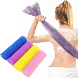 African Net Sponge, 4 Unidades en Colores Vivos, Esponja de Baño Exfoliante, Textura de Malla de Nylon, Para Cuidado de la Piel, Incluye Morado, Azul, Rosa y Amarillo, Diseño Ergonómico