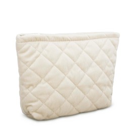 DOB SECHS Small Travel Cosmetic Bags for Women, 10.5 inch Corduroy Makeup Pouch Organizer for Toiletries Accessories Cosmetics, White