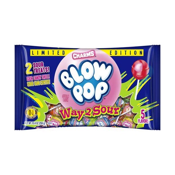 Charms Blow Pop, Limited Edition Way2Sour Lollipops, 10.4 oz Bag