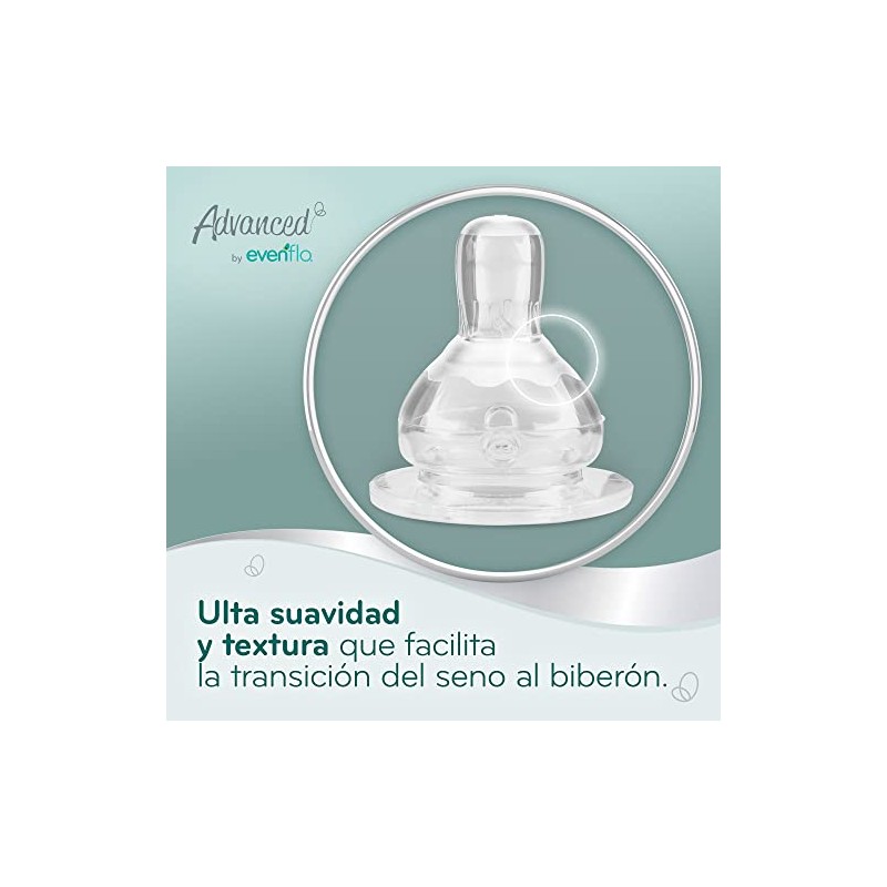 Evenflo Advanced Mamilas Anticólicos, Cuello Estándar, Flujo Lento, Silicón Grado