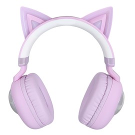 GOWENIC Kids Bluetooth Headphones, Wireless Headphones with RGB Lights, Cat Earbuds, 20 Hours Playtime, HiFi Stereo Headphones with Microphone, Microphone for Kids, Boys, Girls