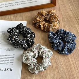Jewemia Hair Scrunchies for Women Floral Hair Bands Elastic Bracelet Ponytail Holders Hair Accessories for Women and Girls (Flower-9)