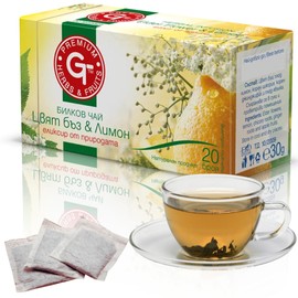 Premium GT Elderflower and Lemon 20 Tea Bags Herbal Pure Aromatic Infusion for Desserts Blend for Refreshing Healthy Enjoyment 100% Pure and Natural