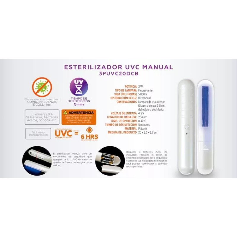 Tecnolite Lampara Esterizadora Portátil Tecnolite 3puvc20dcb Luz Uv