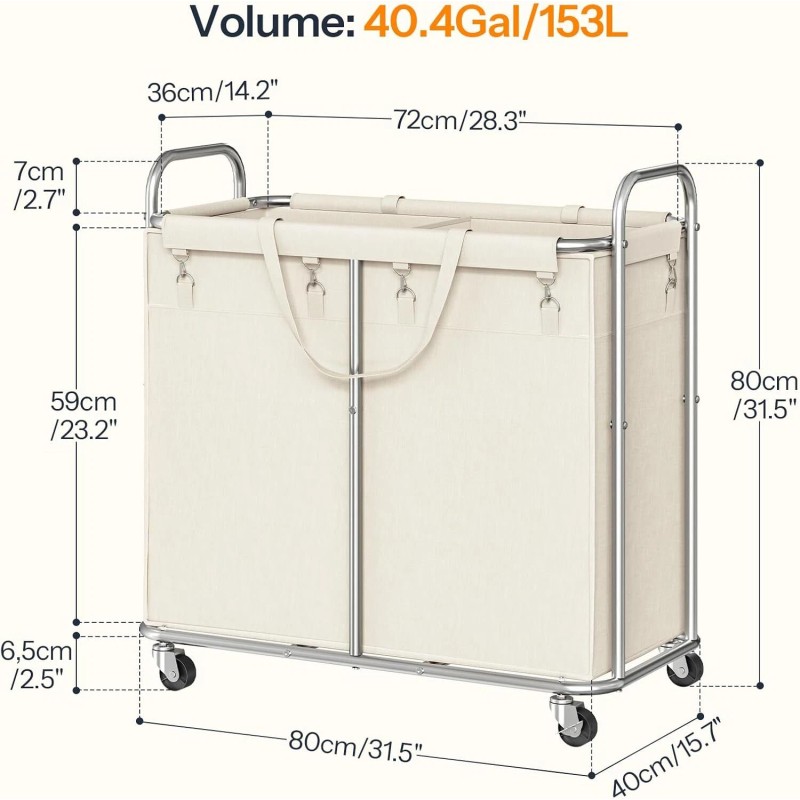 HOOBRO Laundry Basket with Wheels 2-Section Rolling Laundry Hamper Laundry