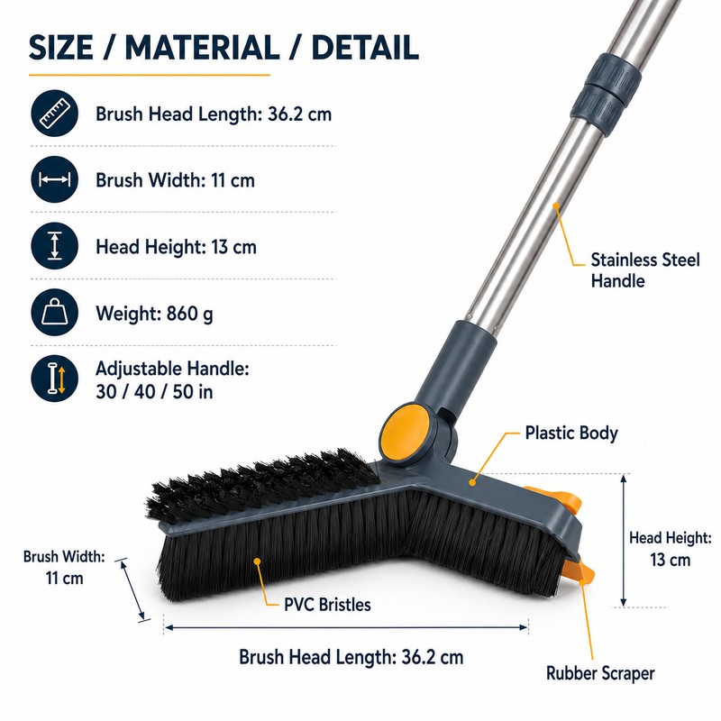 3-in-1 Floor Scrub Brush for Deep Cleaning – 360° Rotating