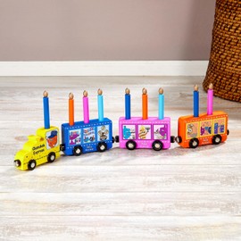 Rite Lite Hanukkah Train Menorah With Removable Wooden Candles | Colorful Chanukah Gifts, Decorations, Centerpiece, Jewish Holiday Party Favors Decor 16.50" L