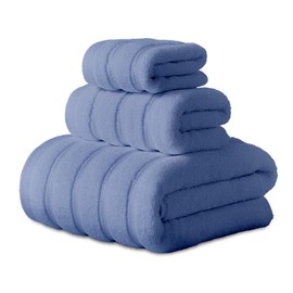 Hitime 3 Pack 100% Cotton Towels, Cotains 1 Bath Towel 27" x 55",1 Hand Towel 14" x 30",1 Washcloth 14" x 14", Larger & Lightwight, Highly Absorbent Super Soft Towels,Perfect for Bathroom (Blue)