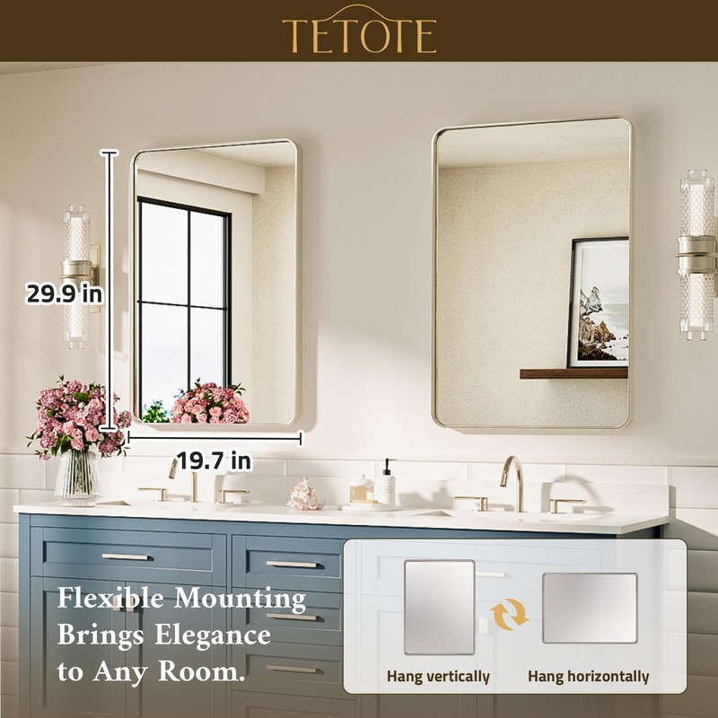 TETOTE Brushed Nickel Bathroom Mirror 20 x 30 Brushed Nickel