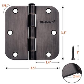 18 Pack Door Hinges, 3.5 x 3.5 Inch Oil Rubbed Bronze Hinges for Wood 5/8'' Radius Corners 3 1/2 Inch Interior Door Hinges for Residential Doors