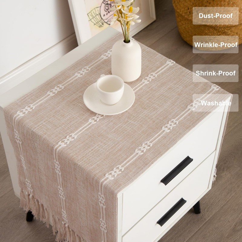 Hpxrom Rustic Small Boho Light Coffee Linen Style Table Runner