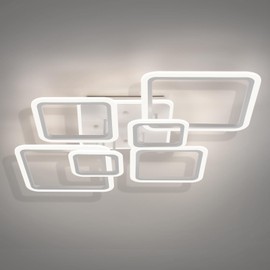 Modern Ceiling Light, 40.2'' LED Dimmable Acrylic Square 6+1 Rings Ceiling Lights with Remote, White Flush Mount Ceiling Light Fixture for Low Ceiling Bedroom Living Room Dining Room, 130W