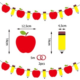 Gleemix 2 Sätze Apfel Bleistift Girlande Banner, Schulkind Girlande Einschulung für Klassenzimmerdekorationen Zurück, Einschulung Deko für Jungen Mädchen