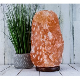 Himalayan Secrets LARGE Salt Lamp - Natural Pink Crystal with Wooden Base - Dimmer Cord and Bulb included (25-30 LBS)