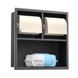 Bernkot Dual Toilet Roll Holder, 304 Stainless Steel Toilet Paper Holder Toilet Niche Dispenser for Bathroom Renovation (Matte Black)