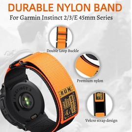 Double Loop Buckle Nylon Strap Compatible with Garmin Instinct 2/3/E Series 45mm cases – Fits for Garmin Instinct Standard/Solar/Tactical/Solar Tactical/Tide/Esports Band