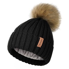 FURTALK Womens Knitted Winter Pom Beanie Hat Faux Fur Pom Pom Bobble Hat Beanie for Girls