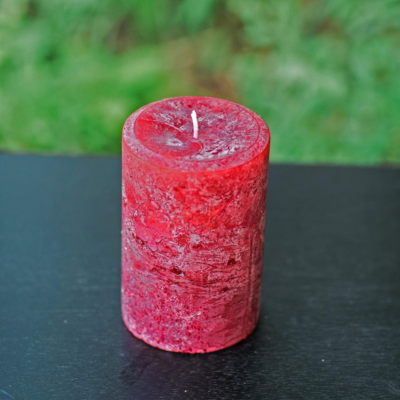 Rustic Textured Cranberry Red Unscented Pillar Candle - Choose Size