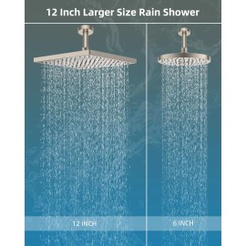 BBENT Hibbent 12"  Thickness Metal Rain Shower Head, Square High Pressure Shower Heads - Brushed Nickel