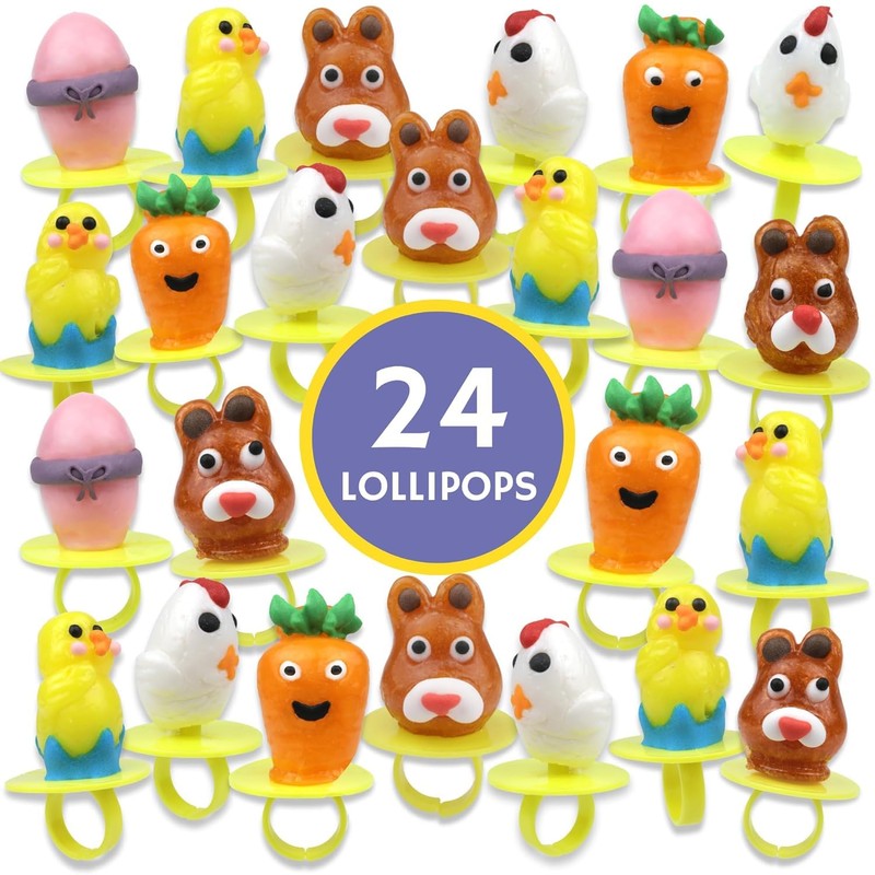 2025 Easter Candy 3D Lollipop Rings, Individually Wrapped Bunny Chick