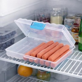 Recipiente para Guardar SALCHICHAS en refrigerador  Contenedor Hermético para Jamón, Tocino y Embutidos con Cierre Seguro de Clip                     