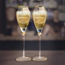 Krezy Case Bride Groom Names, Last name & Date Engraved Set of 2 Flutes, Customized Wedding Toast Champagne Flute Set, Elegant Glasses
