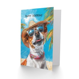 Artery8 Birthday Card Jack Russell Dog Lover Tropical Vacation Portrait for Him Man Male Dad Brother Son Papa Grandad Greeting Card