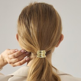 Papasgix 3 Count Gold Metal Hair Ties & Cuffs, Gold Ponytail Cuff, Silver Metal Hair Ties, Hair Elastic for Women