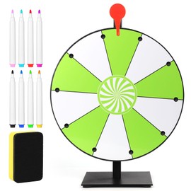 NQEUEPN 12in Spinning Prize Wheel, 10 Slots Tabletop Prize Wheel Spinner of Fortune Game with Stand Dry Erase & Markers for Carnivals Trade Shows Holiday Activities Game (Green)