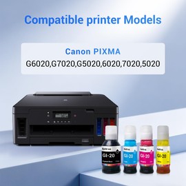 Nestink GI20 GI-20 Ink Bottles Replacement for Canon GI-20 GI20 Series Ink Refill Bottles Replacement for Canon PIXMA G5020 G6020 G7020 Printer.(Black Cyan Magenta Yellow)