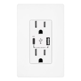 Micmi USB C Outlet PD 45W Power Delivery Decorator Receptacle 4.8A Receptacle, in-Wall Charger with 15 Amp, 125 Volt Tamper-Resistant Outlet Charger (1, White, USB C+A PD 45W)