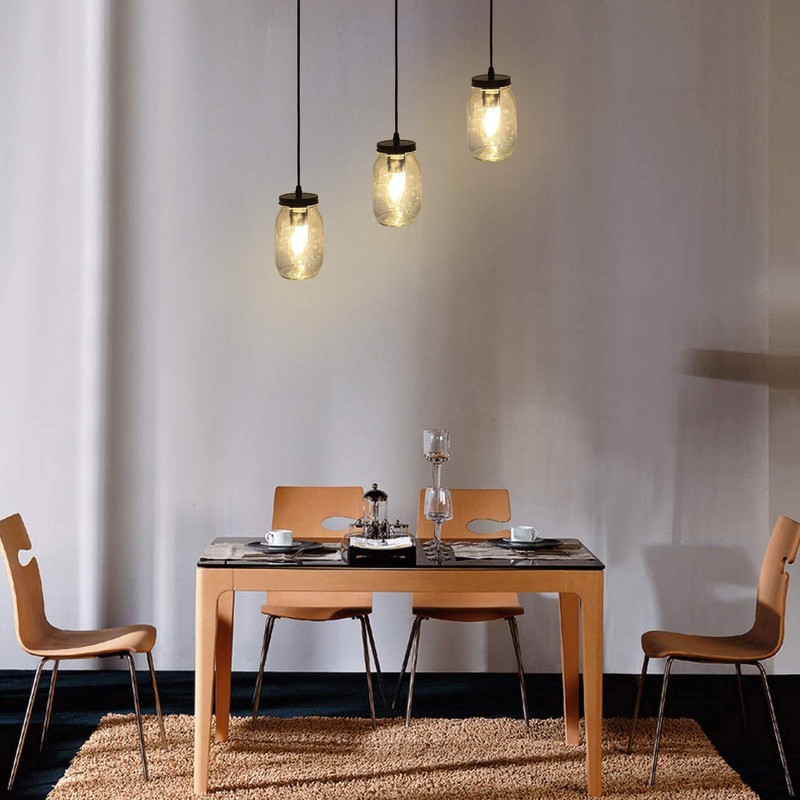 Classic Mason Jar Light Fixture, Clear Glass Hanging Lamp Adjustable