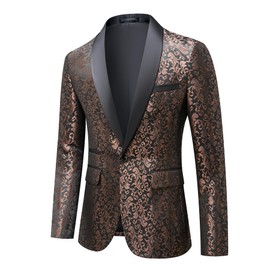 Mgnaie Mens 2 Piece Floral Tuxedo Jacket Paisley Shawl Lapel Suit Blazer Jacket for Dinner,Prom,Wedding, Brown -1, X-Large