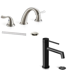 phiestina Bathroom Sink Faucet, Vanity Faucet with Water Supply Lines and Metal Pop-up Drain, BF03008-B07-GBN+SGF06-MB
