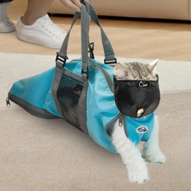 Cinf Cat Nail Clipping Cleaning Grooming Restraint Bag （Free Muzzle） No Scratching Biting for Bathing Nail Trimming Injecting Examining (Blue,M)
