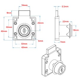 YOUTU® Furniture Lock Cylinder Furniture Lock 22 mm Cabinet Lock Cabinet Lock Cabinet Set Lock Body Made of Die-Cast Stainless Steel Handle Made of Pure Copper (All Keys)