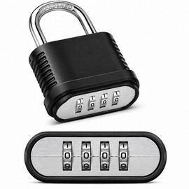 4 Digit Combination Lock, Heavy Duty Resettable Padlock with Short Shackle, Keyless Metal Code Lock for Locker, Gate, Fence, Shed, Storage Unit, Toolbox and Outdoor Use, Black