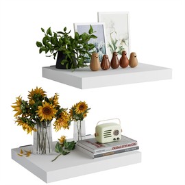 WOPITMER 12 Inch Deep Floating Shelves for Wall - Live Edge Floating Shelves Set of 2, 16" Wide X 12" Deep Wall Shelves, Solid Wood Floating Shelves for Wall, White Floating Shelves for Any Room-White